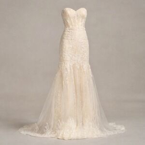 Melissa Sweet Strapless Lace Wedding Dress Size 6 White Lace Corset Embroidered